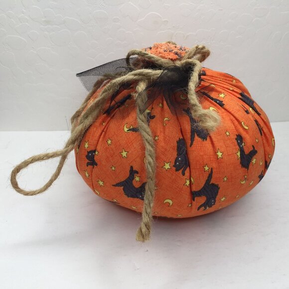 Handmade Halloween Fabric Pumpkins Set 2 Decorative Plush Spooky Twine Accents - Picture 4 of 16